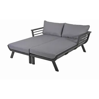 Gardenson Doppelliege, Grau, Dunkelgrau, Metall, Kunststoff, Textil, Füllung: Polyester, 170x62x175 cm, Kissen, Auflage, wetterfest, UV-beständig, Loungemöbel, Sonneninseln