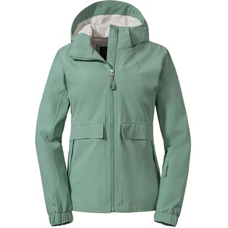 Schöffel Damen Jacket Lausanne L, Funktionsjacke mit Kapuze, wasserdichte Übergangsjacke mit Pack-Away-Tasche, matcha mint, 36