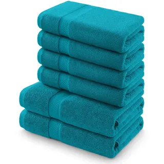 Homaxy Handtücher Set 6er-Pack, Türkis | 2 Badetücher 70x140 cm+ 4 Handtücher 50x100 cm| 100% Baumwolle, 500g/m2, Weich&Saugstark, OEKO-TEX Zertifiziert, Pflegeleicht