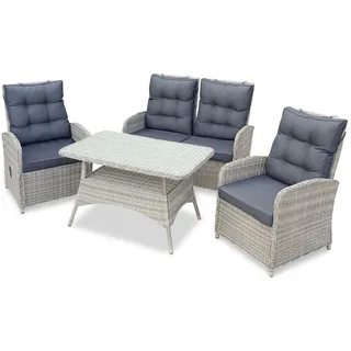 BELLAVISTA Gartenmöbel-Set Monte Carlo | Grau | 4-teilig mit Sofa | 2 Sessel | Tisch | Pulverbeschichtetes Aluminiumgestell | Wetterfest | Abnehmbare Bezüge | Outdoor | Für den Außenbereich