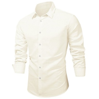 JMIERR Leinenhemd Langarm Hemden Shirts Casual Freizeithemd Baumwolle Stehkragenhemd (Leinenhemd) Regular Langarm Kentkragen Uni weiß