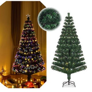 COSTWAY 150/180cm Künstlicher Weihnachtsbaum LED, 8 Blink-Modi, Beleuchteter Tannenbaum mit Stern & Glasfaser, Christbaum für Weihnachten, Grün PVC Nadeln, für Zuhause Büro Geschäfte (150 cm)