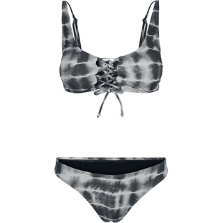 Urban Classics Bikini-Set - Ladies Lace Up Tie Dye Bikini - XS bis XL - für Damen - Größe XL - schwarz/weiß - XL