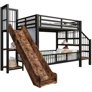 Okwish Hochbett, Schwarz, Holzwerkstoff, 90x200 cm, Kinder- & Jugendzimmer, Kindermöbel, Kinderbetten, Hochbetten