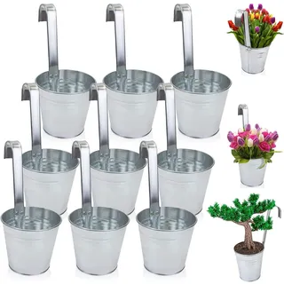 9er Set Hängetöpfe - Tolle Blumentöpfe aus robustem Zink mit Haken für einfache Dekoration, perfekt als Pflanztopf, Übertopf oder dekorative Vase für einen schönen Garten Deko