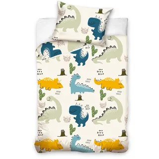 BELIKATO Kinderbettwäsche 100x135 aus 100% Baumwolle mit Dinos - Kinder Bettwäsche und Baby Bettwäsche Set Junge Kleinkinder - bei 60 Grad waschbar - (Dinosaurier 100 x 135 und 40 x 60)