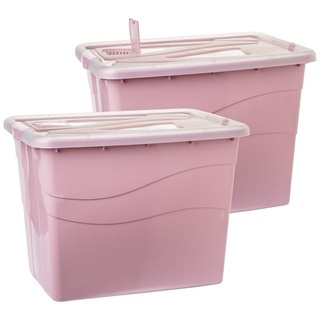 Centi Aufbewahrungsbox Aufbewahrungsbox mit Deckel Groß XXL 80 Liter (Set, 2 St., 80 Liter, 45 cm x L54 cm x B40 cm, Rosa), stapelbar Kisten aufbewahrung mit Deckel, Rollen, Clip-Griffen rosa