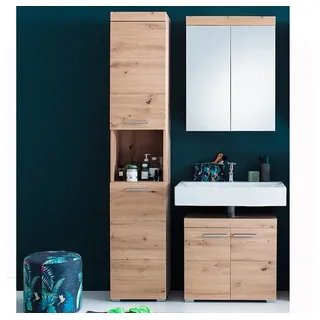 trendteam Badezimmer-Set Amanda/MandoBad, Badmöbel-Set Waschbeckenunterschrank Hochschrank Spiegelschrank braun