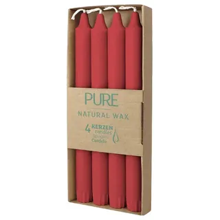 PURE NATURAL WAX Stabkerzen, Karminrot, WENZEL, 250/23 mm, Brenndauer ca. 10h, plastikfrei, 4 Stück