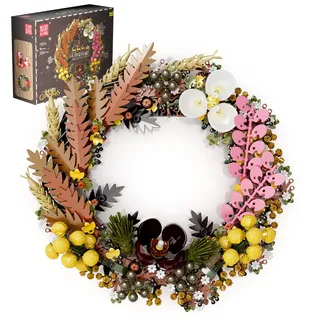 Mould King 10074 Weihnachtskranz Bausteine Weihnachten Eukalyptus Adventskranz Klemmbausteine für Heimdekoration Weihnachten Geschenk für Erwachsene und Kinder(1038 Teile)