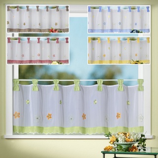 heimtexland Gardine Country Chic Scheibengardine FRÜHLING Vichy-Karo Schlaufen-Bistro Landhaus rot mit Blumen Bestickt HxB 45x150 cm - sehr schöner Fall...auspacken, aufhängen, fertig! Typ78