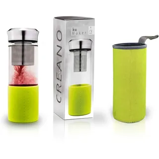 Creano Teebereiter Teamaker - Teeflasche to go aus Glas mit Sieb für losen Tee inkl. Neoprentasche | 400ml (Grün)