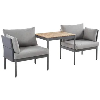Ambia Garden Balkonset, Grau, Teak, Holz, Metall, Textil, 3-teilig, Teakholz, massiv, 217x75x66 cm, Fsc, Bsci, platzsparend verstaubar, Balkonmöbel, Balkonmöbel-Sets