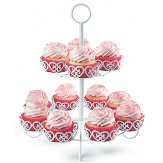 Melidoo 12er Cupcake Muffin Dessert Ständer 2-stöckig | Metall Etagere Weiß, Vintage | Ideal für Kindergeburtstag, Hochzeit, Taufe, Geburtstag, Baby Shower [inkl. E-Book]