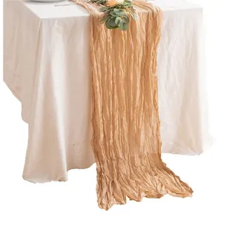 FUROKOY Tischläufer rustikaler Gaze-Tischläufer, Seihtuch, halbdurchsichtiger Stoff, Tischdecke für Boho-Hochzeit, Geburtstagsfeier, 90 x 400 cm rosa