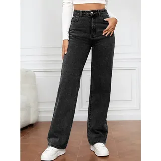 ZWY Gerade Jeans Straight-Jeans Damen Hoher Taille Jeanshosen, Workerjeans (1-tlg) Weite Jeans fresh gerader Schnitt,Relax-fit-Jeans XL