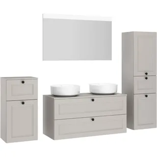 nobilia® Badmöbel-Set Cascada, (Set, 6-St., inkl. 2 Aufsatzwaschbecken und beleuchtetem Spiegel mit Touch-Sensor), vormontiert, mit Soft-Close grau