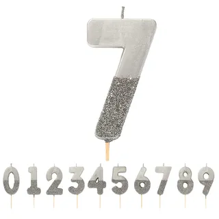 Talking Tables Silberne Geburtstagskerze Nummer 7 mit Glitzer – Premium hübsche Tortendekoration – für Kinder, Erwachsene, 7, 70. Geburtstagsfeier, Jubiläum, Meilensteinzeitalter, Silber