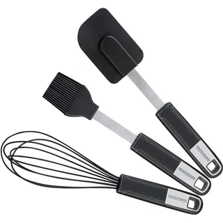 FACKELMANN Back-Set Sense, Backzubehör aus hochwertigem Kunststoff und Silikon mit langlebigem und rutschfestem Soft-Touch-Griff, (Farbe: Schwarz/Silber), Menge: 1 x 3er Set