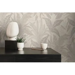 A.S. Création Vliestapete Tropen Blätter Textiloptik Beige Gold Metallic 39654-5