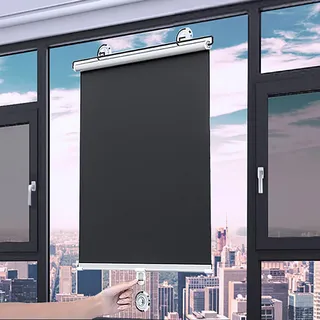 Schwarz Saugnapf Rollos,Verdunkelungsrollo ohne Bohren mit Saugnapf,Sonnenschutz Rollo Fenster Innen,Thermorollo Hitzeschutz,Einziehbare Jalousie für Dachfenster,Büro,Auto (58x125cm)