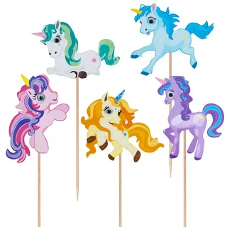 100x Deko-Picker "Einhorn" 15cm
