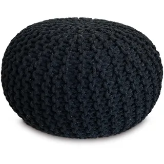 Amago home Strickhocker Pouf Ø45 o. 55cm Bodenkissen Sitzpouf XXL Baumwolle nachhaltig Größe ø 45 cm, Farbe schwarz - anthrazit