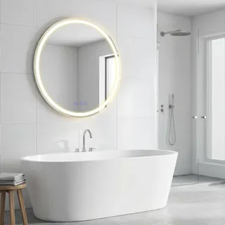 SONGMICS Runder Badspiegel, LED Wandspiegel, Badezimmerspiegel einstellbarer Helligkeit, für Schlafzimmer, 61 cm, weiß - Weiß
