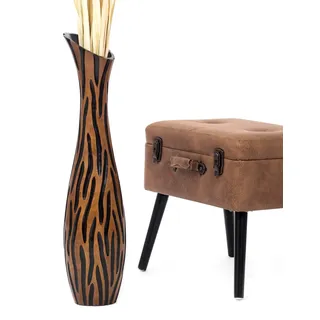 Leewadee Große Deko Bodenvase Für Dekozweige, Hohe Standvase Für Pampasgras, Design Holzvase, 70 cm, Schwarz Braun