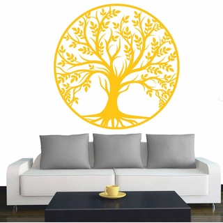 Wandtattoo - Baum des Lebens - 0 - Lebensbaum Weltenbaum - 80x80 cm - Gelb - Dekoration - Wandaufkleber - für Wohnzimmer Kinderzimmer Büro Schule Firma