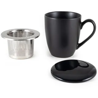 Hanseküche Teetasse mit Deckel und Sieb – XXL Teebecher 600ml – Große Tee Tasse Keramik – Jumbotasse – Tasse mit Deckel, Keramik, Teefilter, Teesieb, Kaffeetasse, Kaffeebecher Groß (Schwarz, 600 ml)