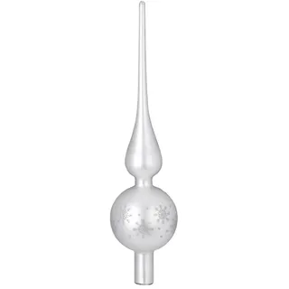 Inge Glas Christbaumspitze dekoriert 28cm | Weihnachtsbaumspitze Glitzer Sterne Schneeflocken | Spitze aus Glas (Frosty Silver weiß matt)