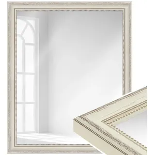 WANDStyle Wandspiegel H390, Creme-Optik, aus Massivholz im Landhaus Stil weiß 106 cm x 56 cm