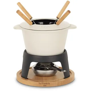 h.koenig La Fonderie 1890 Mont Joly Fondue-Set aus Gusseisen für 4 Personen, spritzwassergeschützter Deckel, 4 Gabeln, Fassungsvermögen 1,2 l