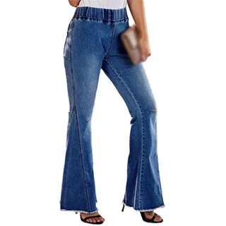 AFAZ New Trading UG Loose-fit-Jeans Gewaschene, hochelastische Damenjeans für Frühling und Sommer L