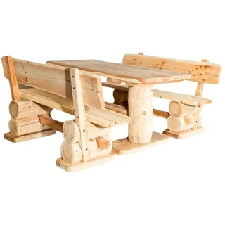 Mega Holz Gartengarnitur Lärche Rustikal 120 cm - Aus heimischer Lärche, naturbelassen - Garten Lounge Set aus massivem Holz 3-teilig - Gartenmöbel für Terrasse, Garten & Balkon, fertig montiert