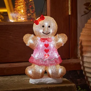 Festive Lights 30cm LED Weihnachtsfigur aus Acryl Lebkuchen Frau weiße LEDs batteriebetrieben Beleuchtung mit Timer Dekoration Weihnachten Deko Außen (Lebkuchenfrau)