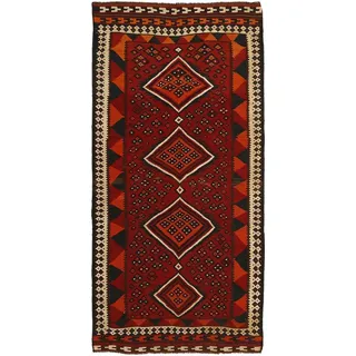 Nain Trading Orientteppich Kelim Fars 140x299 Handgewebter Orientteppich / Perserteppich Läufer, rechteckig, Höhe: 5 mm rot|schwarz