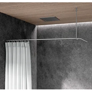 Duschvorhangstange L-Form 85 x 85 cm, Deckenträger einkürzbar, echter Edelstahl matt geschliffen, Bad Winkelstange, Duschstange, Dachschräge möglich, Duschhalterung Eck - PHOS Design