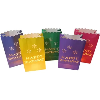 10 Stück Papier Lichttüten Lichtertüten Geburtstag Happy Birthday für Teelichter Kerzen Laternen bunt Kerzenhalter Deko Tischdeko Kerzentüten