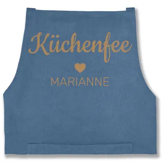 Schürze - Kochschürze Damen Frauen - Küchenfee mit Name I Geschenk Köchin I Geschenk Kochen - 85x69 - Jeans Blau - küche frau kochschuerze koch kochschürzen personalisierte geschenke - 85x69