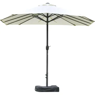 XXL-Gartenschirm, großer Sonnenschirm 4,6L x 2,7B x 2,4H m, Kurbelöffnung und -schließung, Stahl, hochdichtes Polyester, Gewichtssäcke und Sonnenschirmsockel inklusive, Creme   Aosom