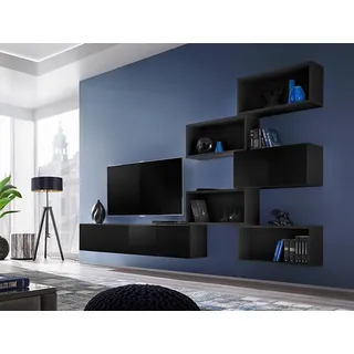 Xlmoebel Wohnwand Schwarz Lowboard Modern TV-Ständer für Wohnzimmer und Wandregal, Made in Europa schwarz
