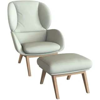 Ohrensessel FLEXLUX "Adria", weiß (warm weiß), B:78cm H:100cm T:96cm, 100% Echteder, Sessel, Ohrensessel, Stil & Komfort, organische Form, Fuß Eiche