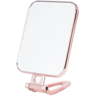 Rechteck Kosmetikspiegel mit Griff, 270° Faltbarer Standspiegel klein Tischspiegel Schminkspiegel normal Doppelseitiger Spiegel Reisespiegel für Make-up, Schminken, Haare kämmen, rasieren (Roségold)
