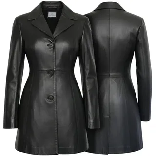 German Wear Ledermantel Trend 418C Damen Ledermantel Jacke aus Lamm Nappa Leder Schwarz 48
