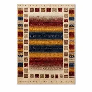 Memory Kurzflor Wollteppich 300x250 cm – Premium Wohnteppich aus Wolle in Creme, Beige, Bordeaux, Rot, Blau und Goldgelb – Moderner Teppich Kur... - Beige/Rot/Gelb
