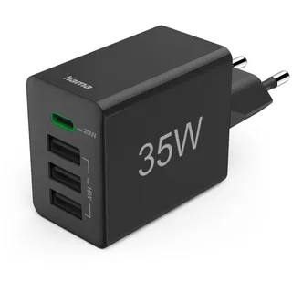 Hama Schnellladegerät 1x USB-C PD 3x USB-A Mini-Ladegerät 35W Schwarz