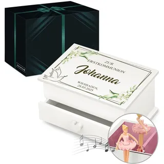 Maverton personalisierte Musik Schmuckdose mit Aufzieh-Spieluhr - Schmuckkästchen Ballerina - Musikspieldose für Mädchen zur Geburt - zum Geburtstag - zu Weihnachten - mit Schublade - Täubchen