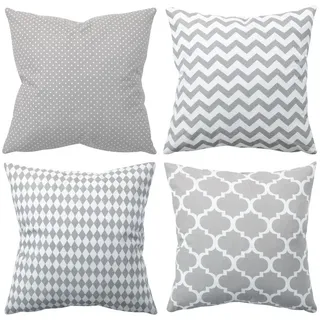 Amilian Dekokissen 4er Set - Dekokissen mit Füllung - 50x50 cm - Deko Kissen grau